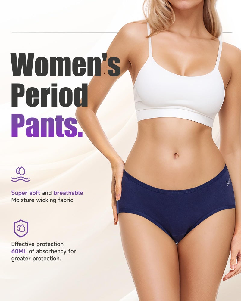 TANSTC Period Underwear Women Heavy Flow Leakproof Cotton Postpartum Teens 3 Pack Black Blue Grey M - Image 5