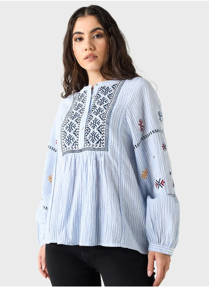 لي كوبر Embroidered Puff Sleeve Top