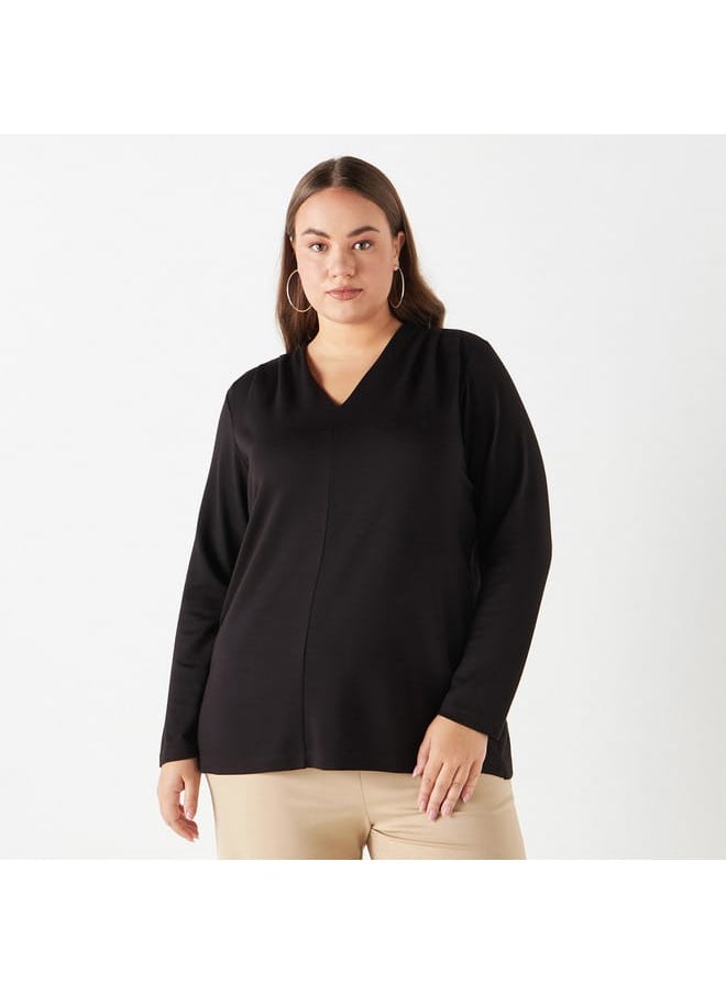 Plus Size Ulla Popken Solid V-neck Top with Long Sleeves - pzsku/ZD43B1A9E04633F503FB6Z/45/_/1728433002/be6d33f6-be2a-44e4-87c8-2e0f2162e96a