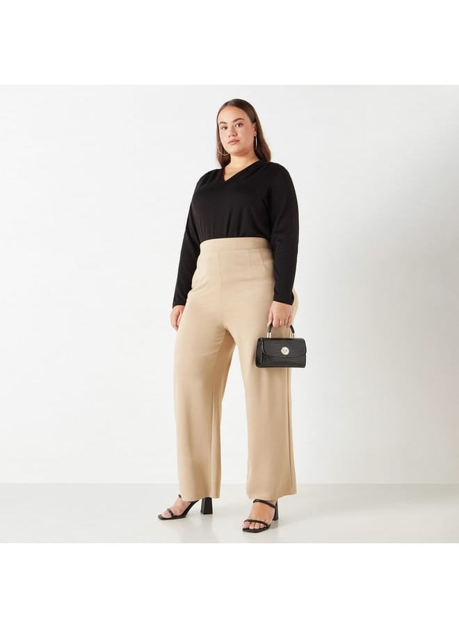 Ulla Popken Plus Size Ulla Popken Solid V-neck Top with Long Sleeves  - Image 2