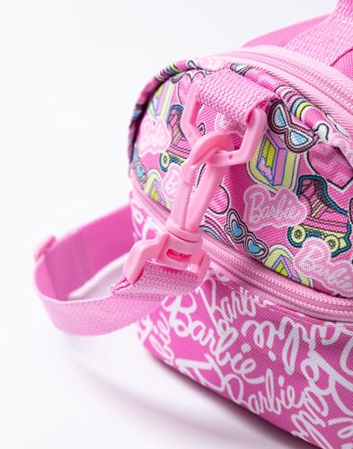 Barbie Girls Pink Lunch Bag with Bottle & Snack Pot | Stronger Together Zip-Up Carry Set | Adjustable Shoulder Strap - Image 4