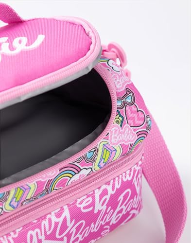 Barbie Girls Pink Lunch Bag with Bottle & Snack Pot | Stronger Together Zip-Up Carry Set | Adjustable Shoulder Strap - Image 5