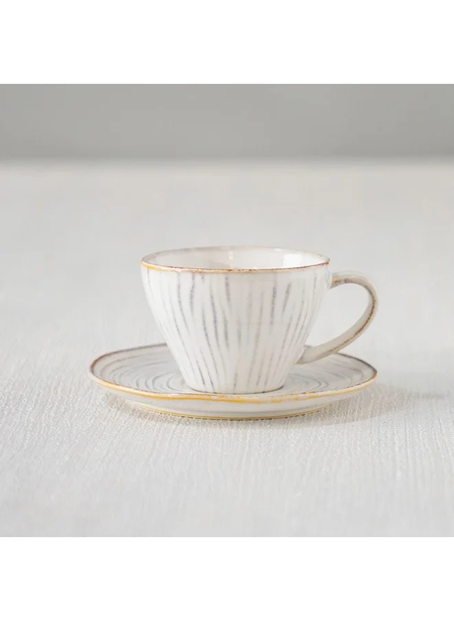 DANUBE HOME Shelby Cup And Saucer 200 Ml Fine Porcelain Stylish Cup and Saucer Elegant Tableware Tea Party Essentials For Home Kitchen & Dining Room W9.2xH6.4cm White