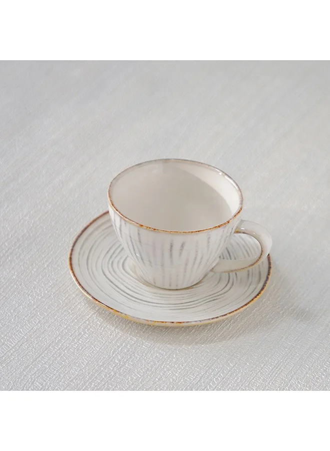 دانوب هوم Shelby Cup And Saucer 200 Ml Fine Porcelain Stylish Cup and Saucer Elegant Tableware Tea Party Essentials For Home Kitchen & Dining Room W9.2xH6.4cm White