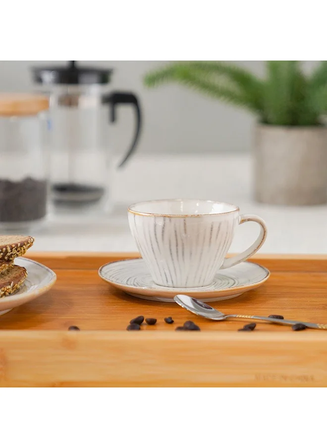 DANUBE HOME Shelby Cup And Saucer 200 Ml Fine Porcelain Stylish Cup and Saucer Elegant Tableware Tea Party Essentials For Home Kitchen & Dining Room W9.2xH6.4cm White