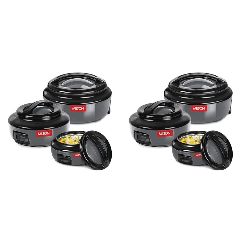 Milton MILTON Ernesto Inner Stainless Steel Jr Casserole Set of 3 420 ml 850 ml 143 litres Grey Easy to Carry Serving Stackable Pack of 2
