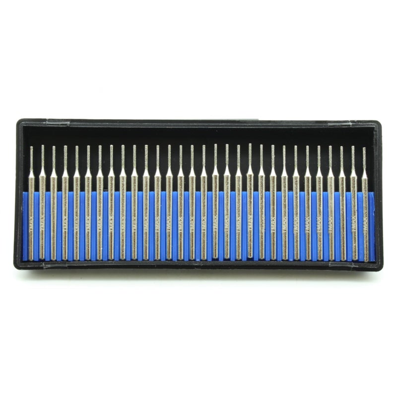 T-MAX TMAX 30 pc 1 mm (1/32 Inch) Medium Grit 150 Diamond Coated Burrs Glass Drill Bit Set with 1/8 Inch Shank for Dremel  - Image 1