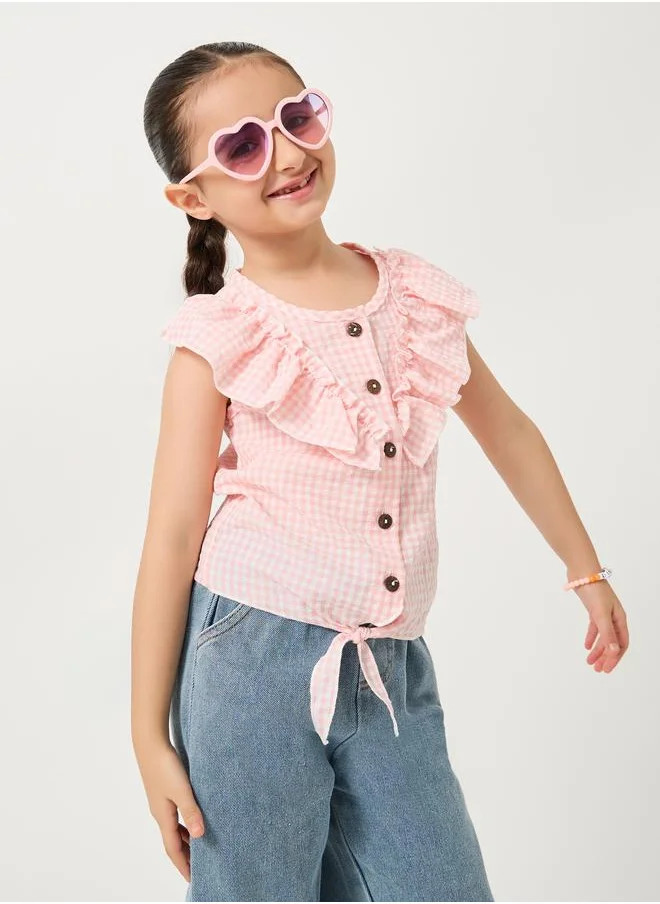 Styli Styli Checked Ruffled Detail Buttoned Blouse
