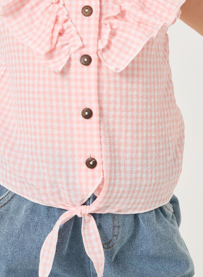 Styli Styli Checked Ruffled Detail Buttoned Blouse  - Image 3