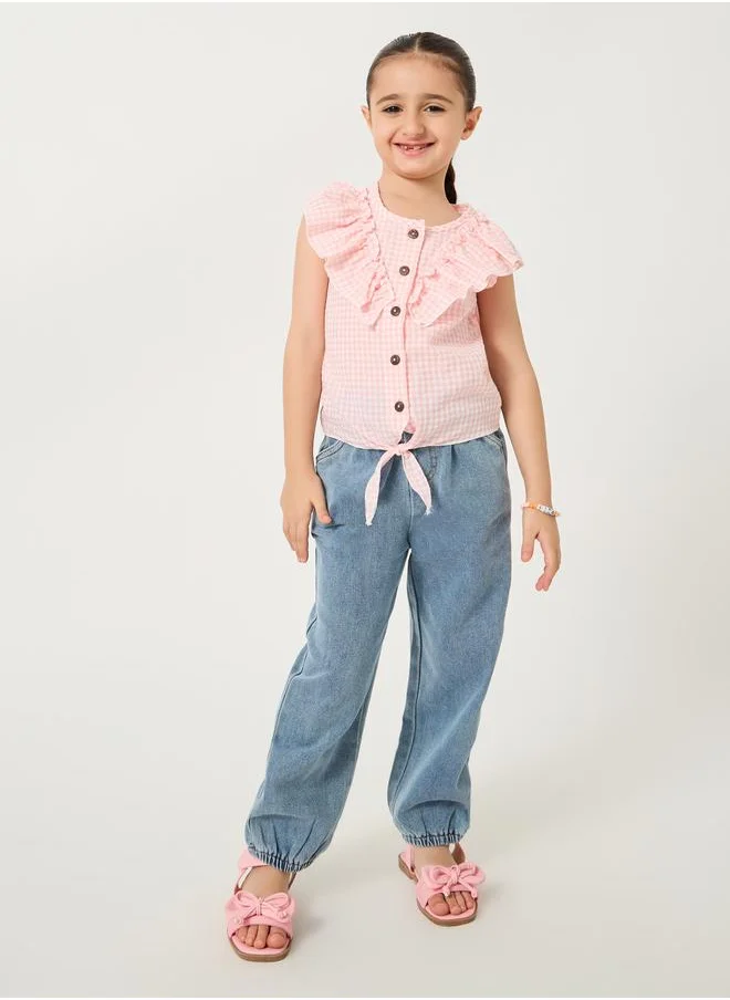 Styli Styli Checked Ruffled Detail Buttoned Blouse