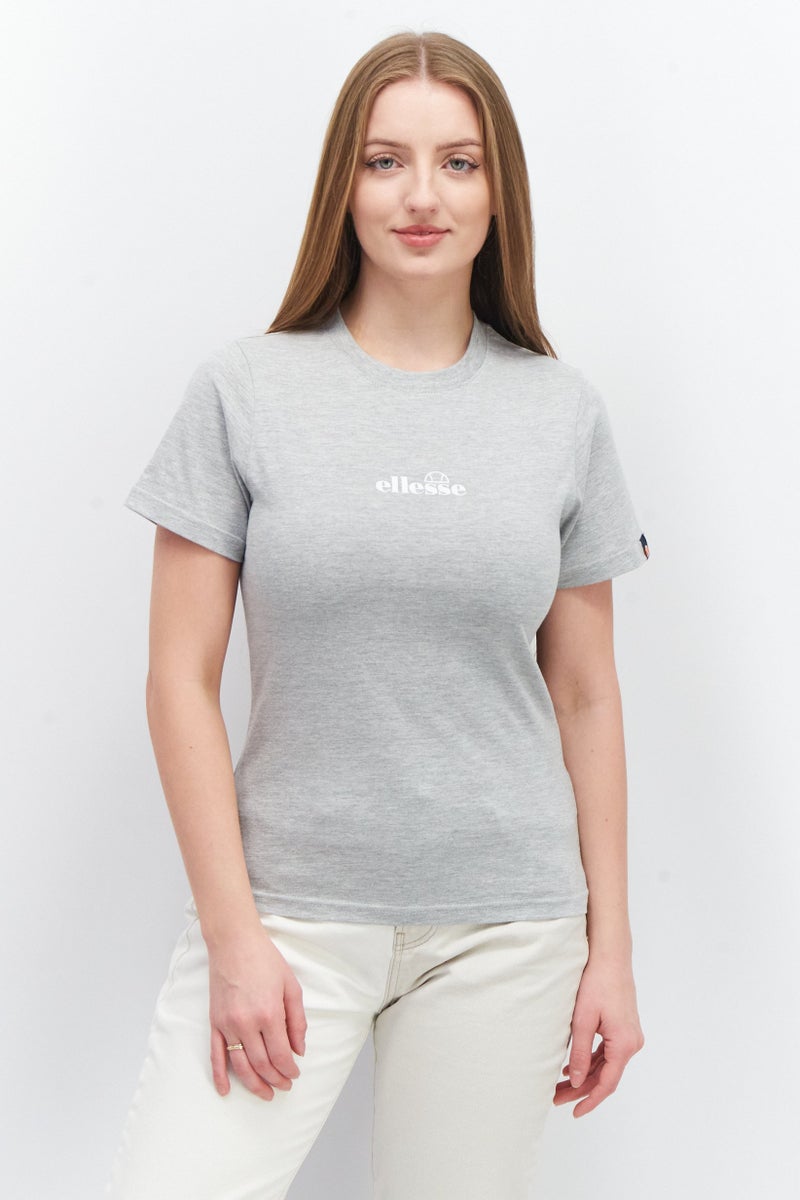 Ellesse تي شيرت نسائي بياقة دائرية وأكمام قصيرة بشعار العلامة التجارية، رمادي - Image 1