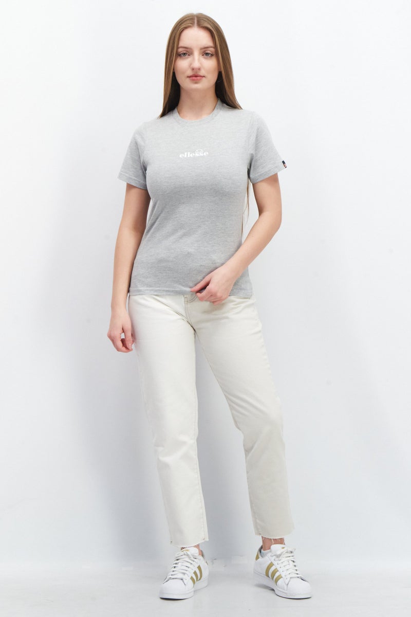Ellesse تي شيرت نسائي بياقة دائرية وأكمام قصيرة بشعار العلامة التجارية، رمادي - Image 4