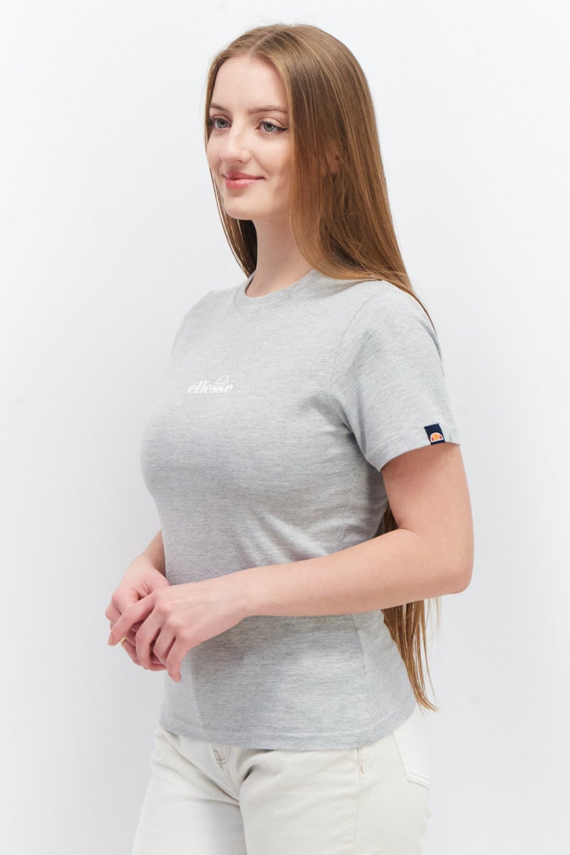 Ellesse تي شيرت نسائي بياقة دائرية وأكمام قصيرة بشعار العلامة التجارية، رمادي - Image 2
