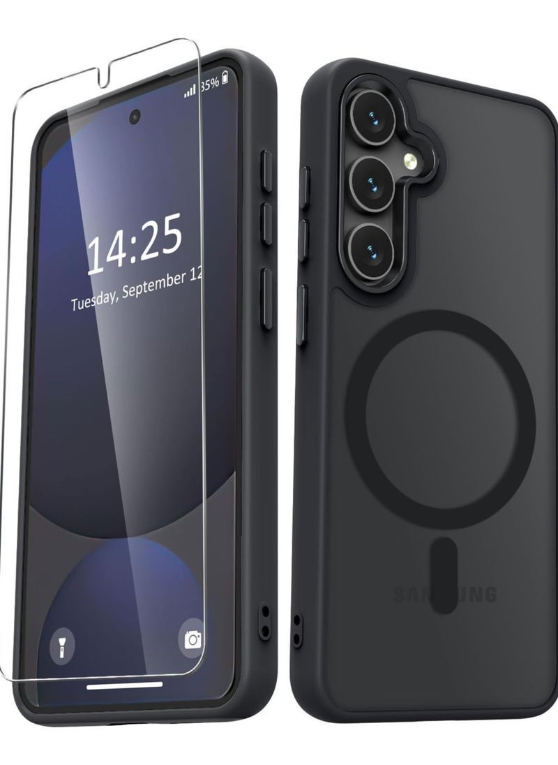 دوسالا حافظة سامسونج جالاكسي S24 FE – غلاف رقيق مضاد للصدمات غير لامع مع واقي شاشة واحد، متوافق مع ماغسيف، حافظة واقية شفافة ماتي لجالاكسي S24 FE – أسود - Image 1