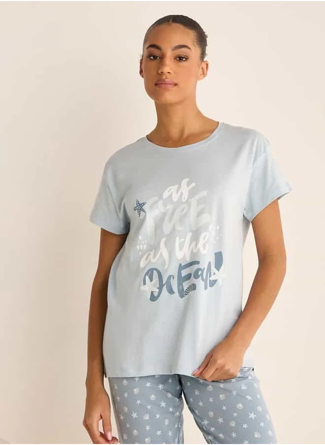 FAV Slogan Print Short Sleeves T-shirt and Pyjama Set