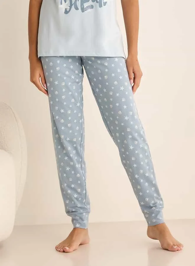 Splash FAV Slogan Print Short Sleeves T-shirt and Pyjama Set