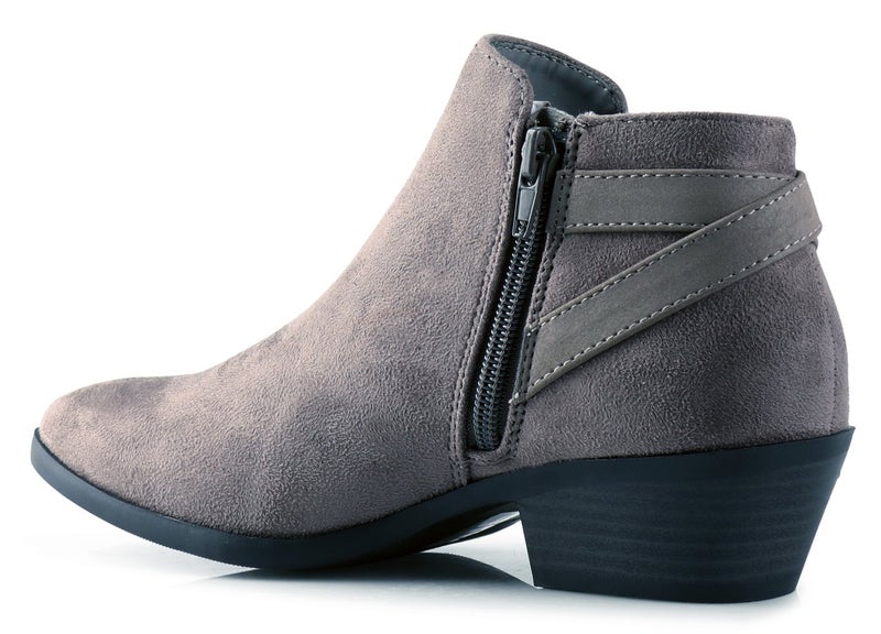 Soda Women's Round Toe Faux Suede Stacked Heel Western Ankle Bootie (9 B(M) US, Smoke Grey) - Image 5