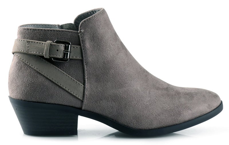 Soda Women's Round Toe Faux Suede Stacked Heel Western Ankle Bootie (9 B(M) US, Smoke Grey) - Image 2