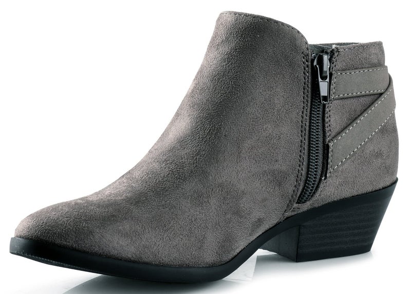 Soda Women's Round Toe Faux Suede Stacked Heel Western Ankle Bootie (9 B(M) US, Smoke Grey) - Image 3