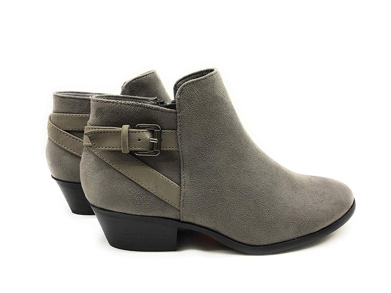 Soda Women's Round Toe Faux Suede Stacked Heel Western Ankle Bootie (9 B(M) US, Smoke Grey) - Image 1