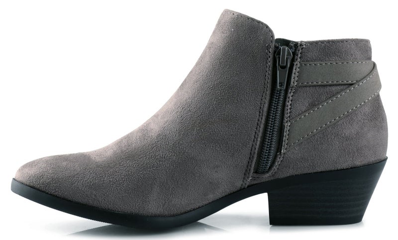 Soda Women's Round Toe Faux Suede Stacked Heel Western Ankle Bootie (9 B(M) US, Smoke Grey) - Image 4