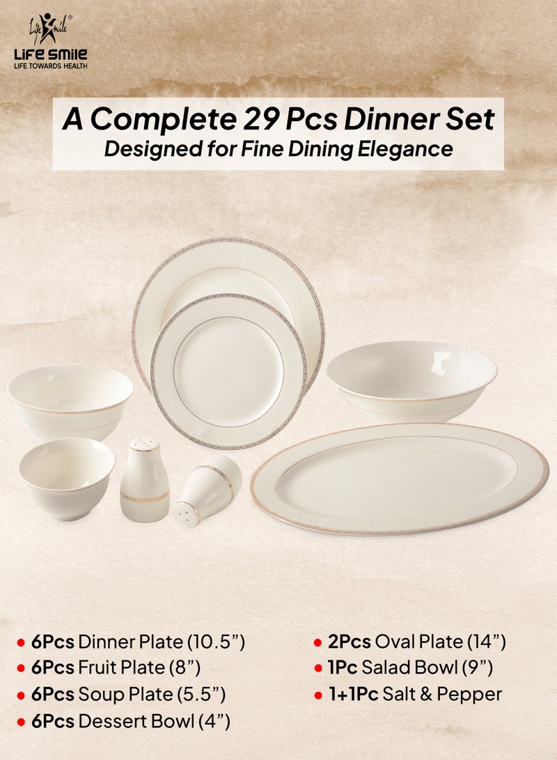 Life Smile 29-Pcs Dinner Set – Porcelain Dinnerwares- Serving Dish and Bowls Set Includes 6x Dinner Plates, 6x Fruit Plates, 6x Soup Plates, 6 x Dessert Bowls, 2x Oval Plates, 1x Salad Bowl, and 1x Salt and Pepper Shaker - Image 2
