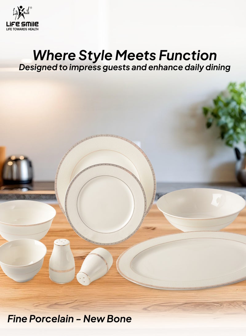 Life Smile 29-Pcs Dinner Set – Porcelain Dinnerwares- Serving Dish and Bowls Set Includes 6x Dinner Plates, 6x Fruit Plates, 6x Soup Plates, 6 x Dessert Bowls, 2x Oval Plates, 1x Salad Bowl, and 1x Salt and Pepper Shaker - Image 3