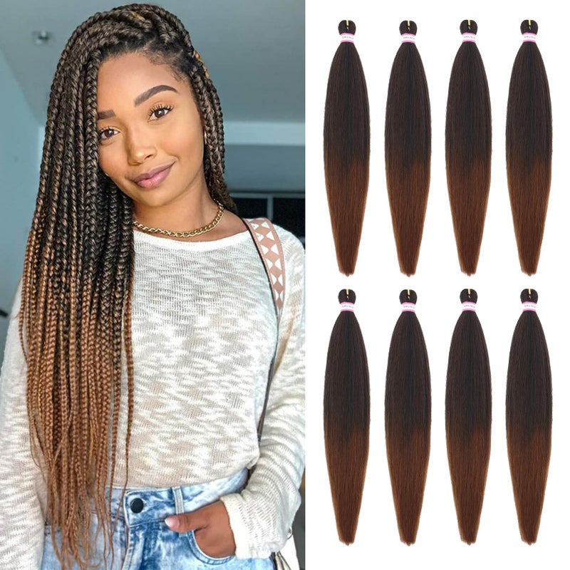 Dorsanee Pre Stretched Braiding Hair Extension Ombre Natural Black Brown Color 28 Inch Long Prestretched Hair for Braiding Twist Braids Itch Free Hot Water Setting Yaki Straight Synthetic Hair 1B30