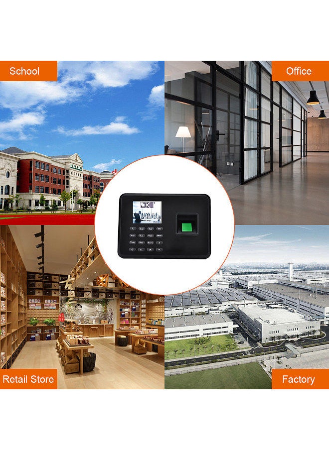 Generic - Intelligent Biometric Fingerprint Password Attendance Machine Employee Checking-in Recorder 2.4 inch LCD Screen DC 5V Time Attendance Machine Black UK Plug - Image 1
