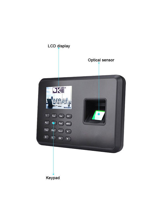 Generic - Intelligent Biometric Fingerprint Password Attendance Machine Employee Checking-in Recorder 2.4 inch LCD Screen DC 5V Time Attendance Machine Black UK Plug - Image 1