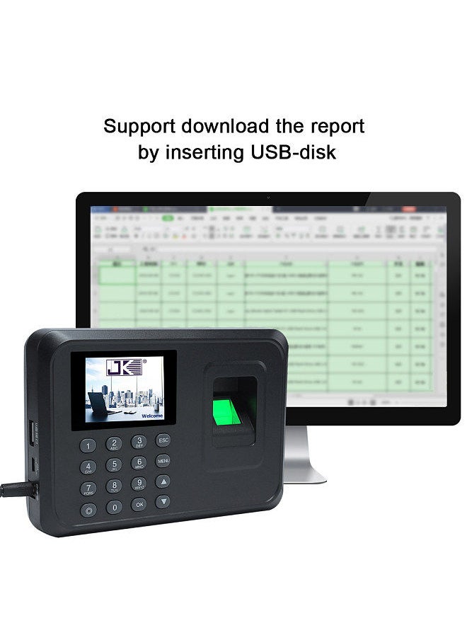 Generic - Intelligent Biometric Fingerprint Password Attendance Machine Employee Checking-in Recorder 2.4 inch LCD Screen DC 5V Time Attendance Machine Black UK Plug - Image 1