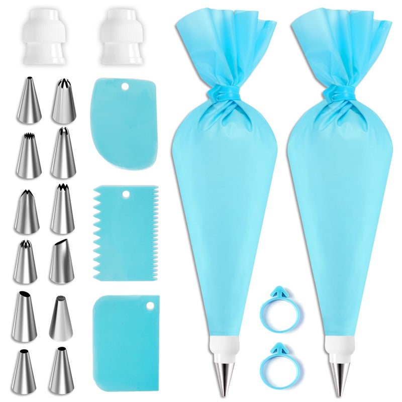 Riccle Reusable Silicone Piping Set  27 Pcs Cake Decorating Kit With 6 Pastry Bags Couplers Frosting Tips Bag Ties  Cake Scrapers