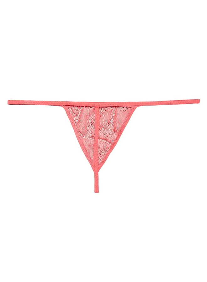 Clovia Clovia Sheer Padded Babydoll with Matching G-String in Peach Colour - Lace
