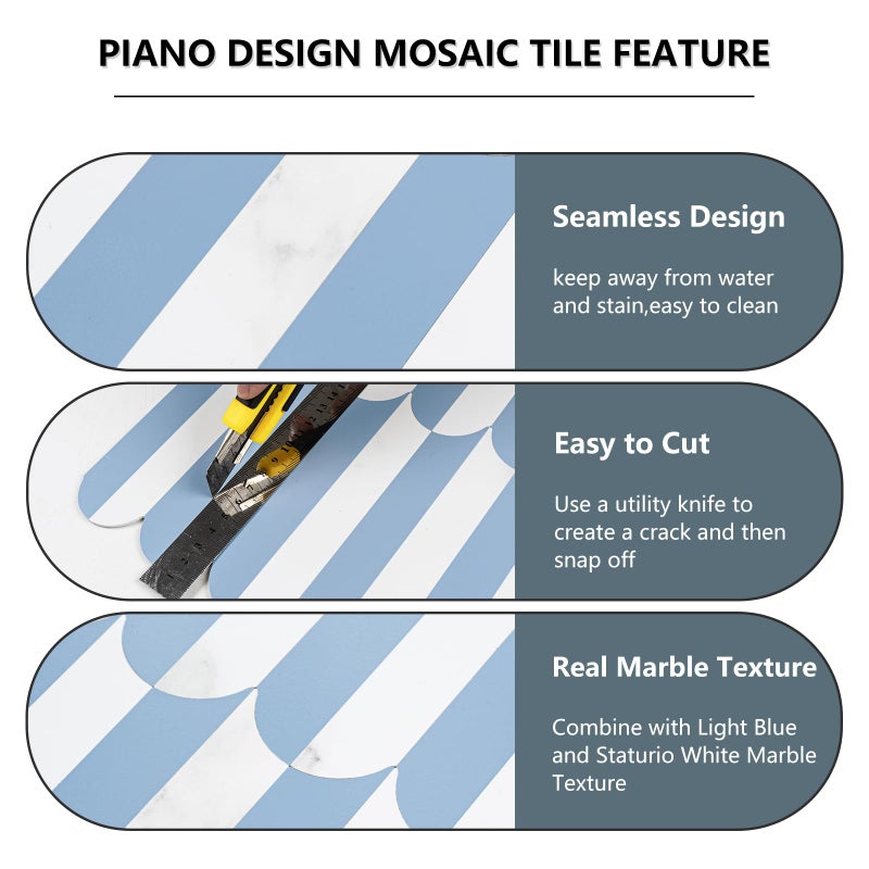 Vamos Tile Peel and Stick Backsplash Seamless Tile,10-Sheets Stick on Backsplash for Kitchen and Bathroom,Light Blue and Statury White PVC Self Adhesive Mosaic Tiles - Image 2