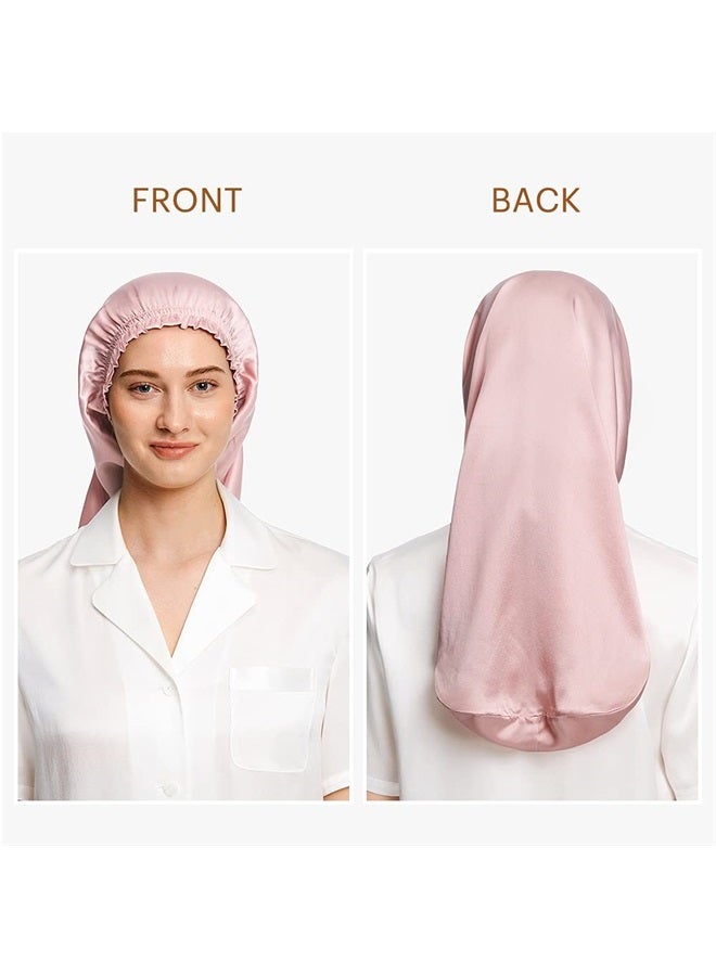 LilySilk Extra Long Silk Bonnet Sleep Cap for Women Soft Adjustable Hair Bonnet for Braids,Curly,Long Hair- Soft Elastic Band, Rosy Pink - Image 5
