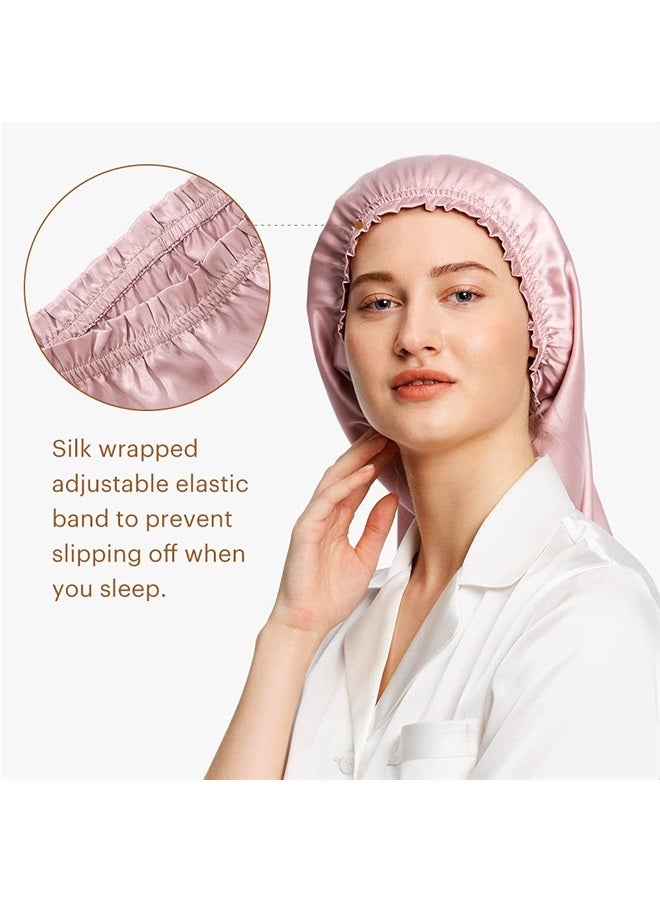 LilySilk Extra Long Silk Bonnet Sleep Cap for Women Soft Adjustable Hair Bonnet for Braids,Curly,Long Hair- Soft Elastic Band, Rosy Pink - Image 1