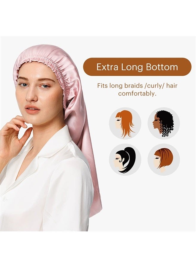 LilySilk Extra Long Silk Bonnet Sleep Cap for Women Soft Adjustable Hair Bonnet for Braids,Curly,Long Hair- Soft Elastic Band, Rosy Pink - Image 3