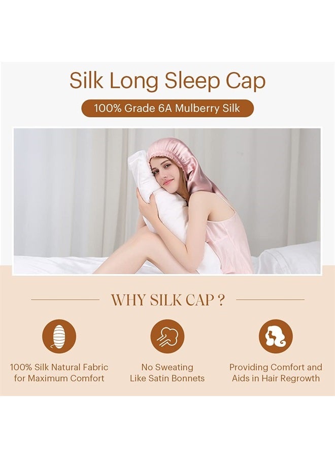 LilySilk Extra Long Silk Bonnet Sleep Cap for Women Soft Adjustable Hair Bonnet for Braids,Curly,Long Hair- Soft Elastic Band, Rosy Pink - Image 4