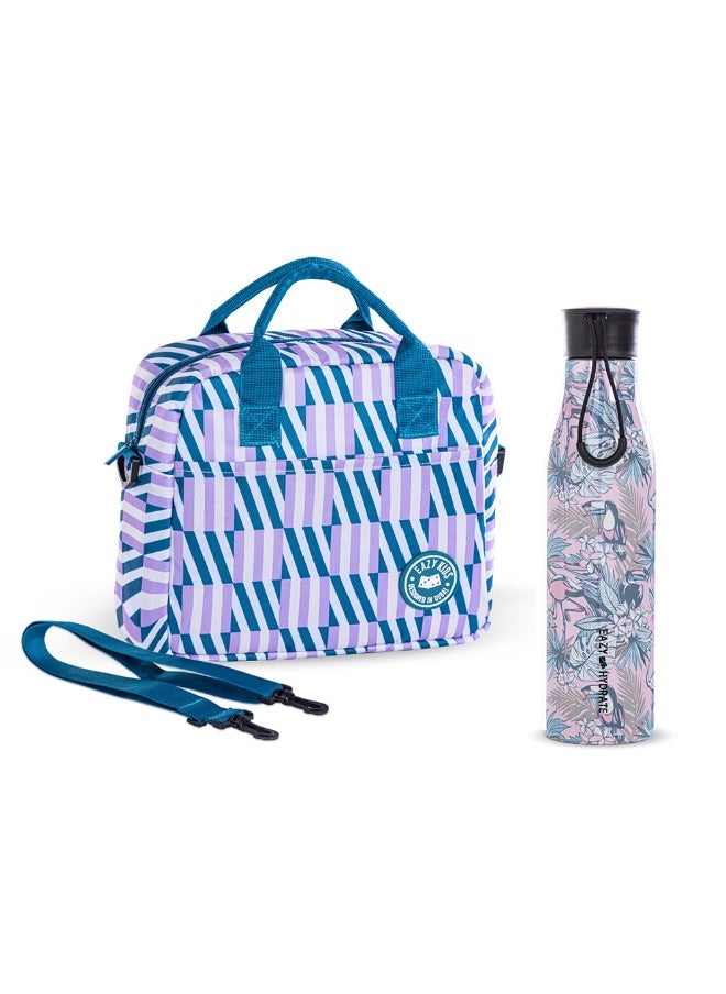 Eazy Kids Eazy Kids Steel Water Bottle w/ Lunch Bag, 760ml Floral  - Image 1