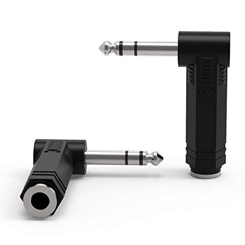 Ancable 2-Pack 1/4" 6.35mm Right Angle Stereo Male Plug to 1/4" 6.35mm Stereo Female Jack Audio Adapter - Image 1
