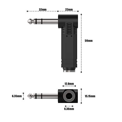 Ancable 2-Pack 1/4" 6.35mm Right Angle Stereo Male Plug to 1/4" 6.35mm Stereo Female Jack Audio Adapter - Image 4