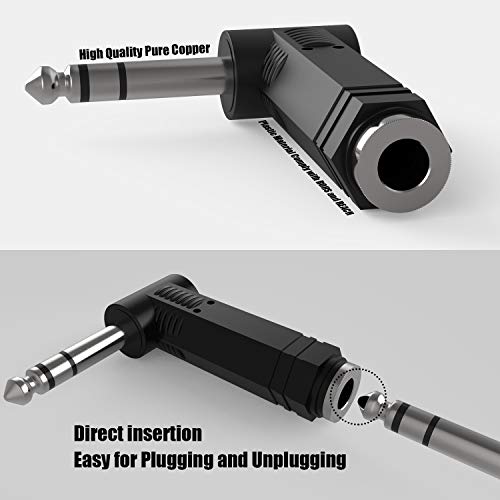 Ancable 2-Pack 1/4" 6.35mm Right Angle Stereo Male Plug to 1/4" 6.35mm Stereo Female Jack Audio Adapter - Image 3