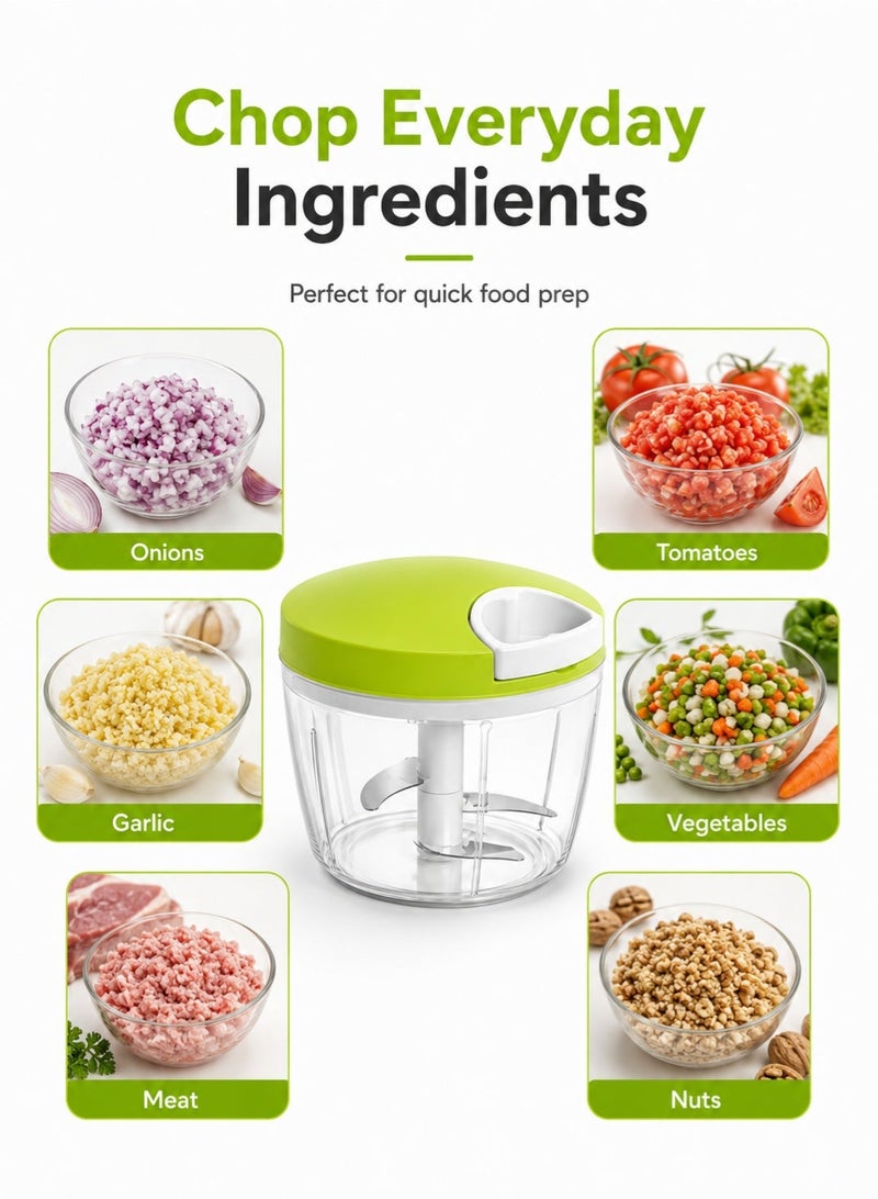 Leoxol Manual Food Chopper 500ml | Heavy Duty Hand Pull Vegetable Chopper | 3 Blade Kitchen Cutter | Onion Garlic Meat Nut Chopper - Image 4