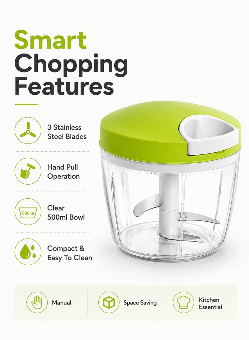 Leoxol Manual Food Chopper 500ml | Heavy Duty Hand Pull Vegetable Chopper | 3 Blade Kitchen Cutter | Onion Garlic Meat Nut Chopper - Image 2