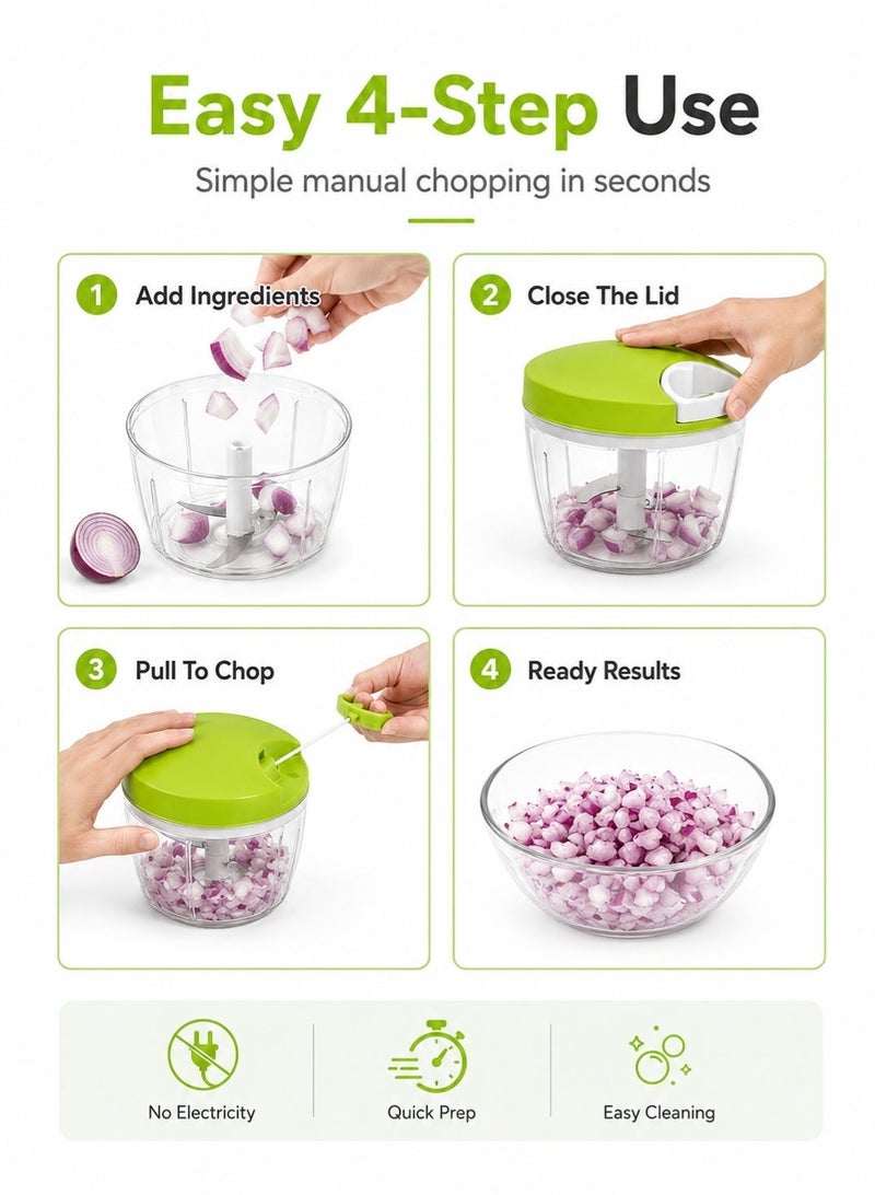 Leoxol Manual Food Chopper 500ml | Heavy Duty Hand Pull Vegetable Chopper | 3 Blade Kitchen Cutter | Onion Garlic Meat Nut Chopper - Image 3