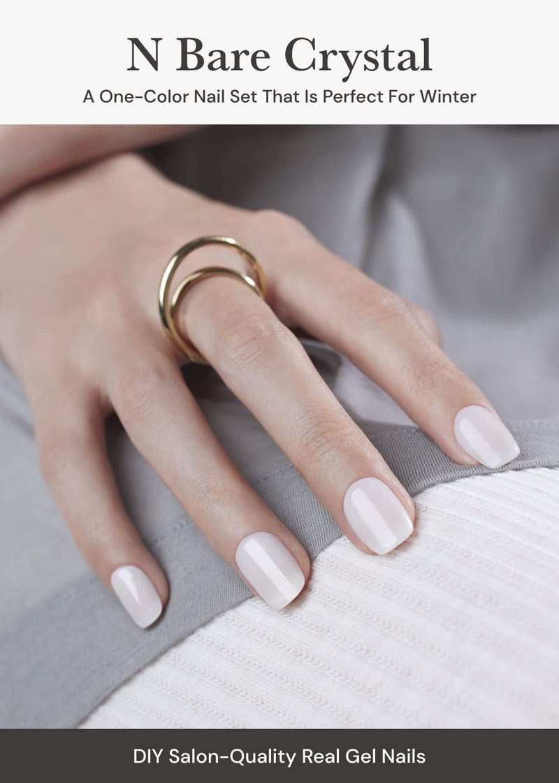 ohora Semi Cured Gel Nail Strips (N Bare Crystal) - Works with Any Lamps, Salon-Quality, Long Lasting, Easy to Apply & Remove - Includes 2 Prep Pads, Nail File & Wooden Stick - Image 2