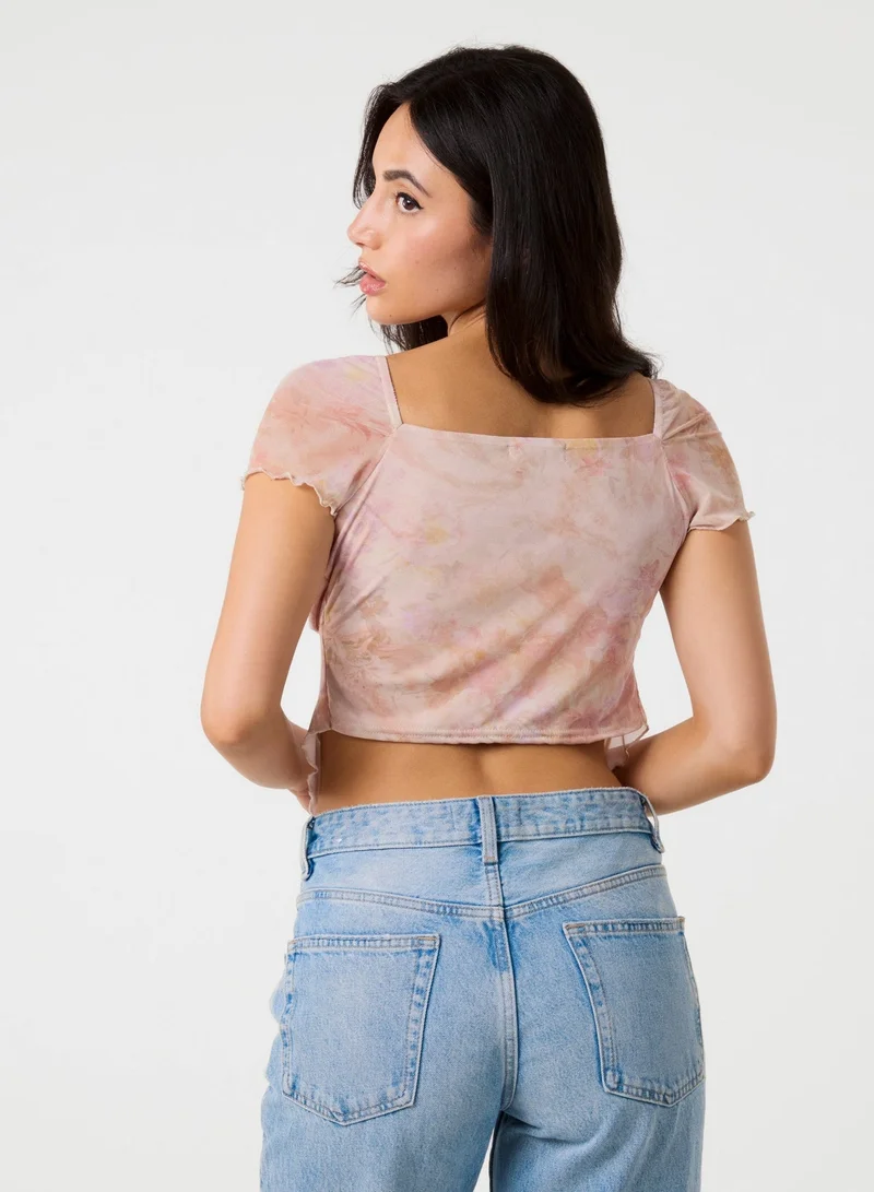 Pink Vanilla Short Sleeve Mesh Butterfly Top