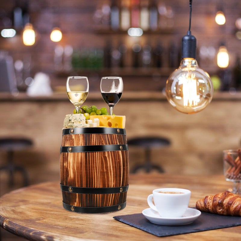 VOSAREA Wood Wine Barrel Decor Vintage Oakes Aging Barrels Decorative Whiskey Barrel Bucket Flower Planter Container Water Wishing Well Pail for Home Kitchen Bar Summer Party Decor - Image 3