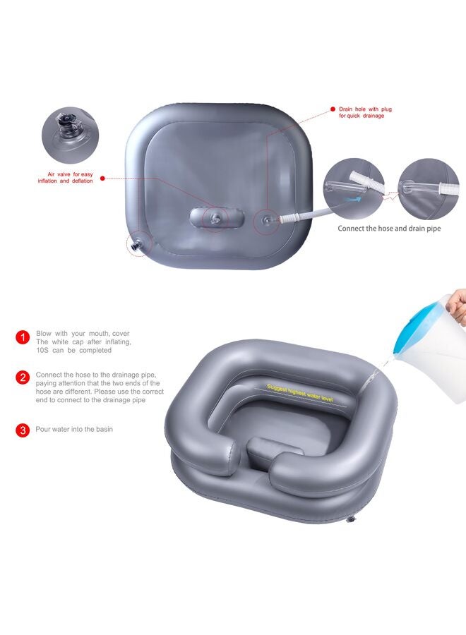 Inflatable Shampoo Basin for Bedridden and Disabled, Portable Shampoo Bowl for Injured, Hair Washing Basin for Childred, Pregnant Woman, Easy Hair Washing at Home (Silver) - Image 2