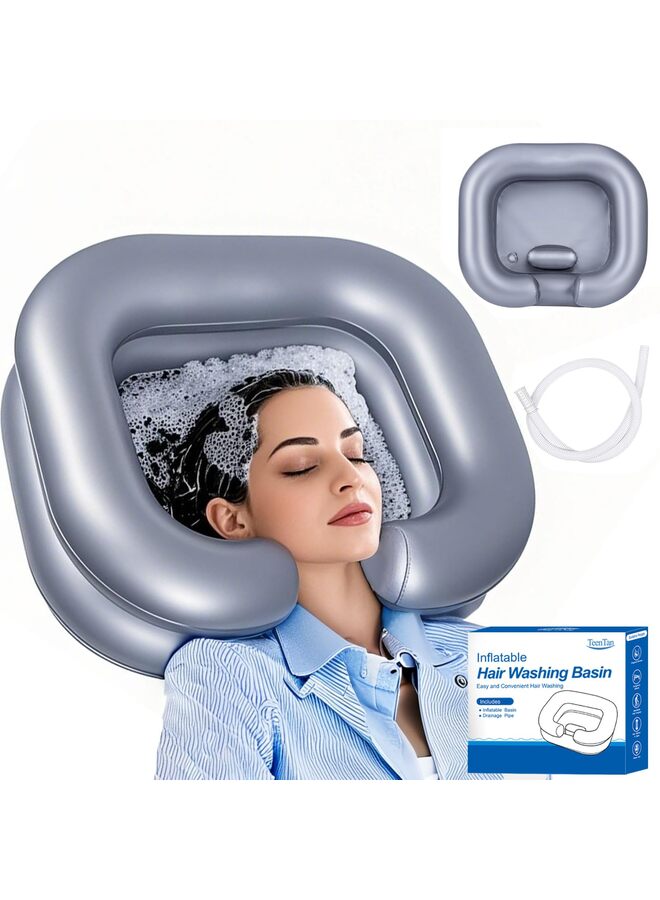 Inflatable Shampoo Basin for Bedridden and Disabled, Portable Shampoo Bowl for Injured, Hair Washing Basin for Childred, Pregnant Woman, Easy Hair Washing at Home (Silver) - Image 1